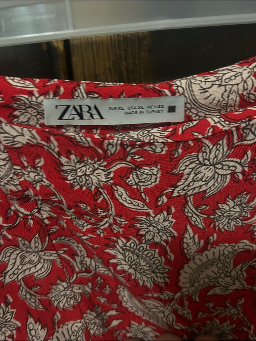 Zara Red and Cream Floral Blouse